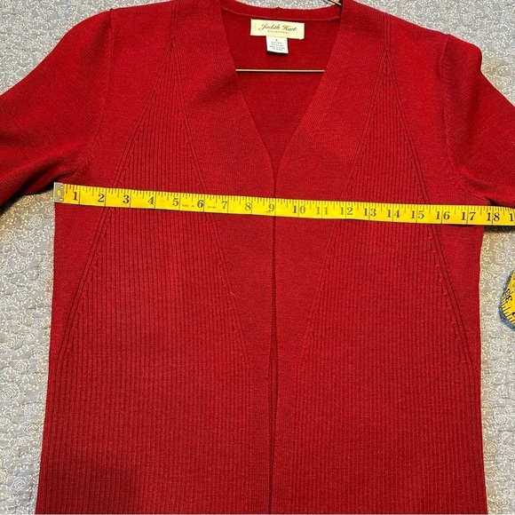 Judith Hart Cardigan Open Front Ribbed Holiday Red Sweater Silk Blend Size S - Picture 9 of 11